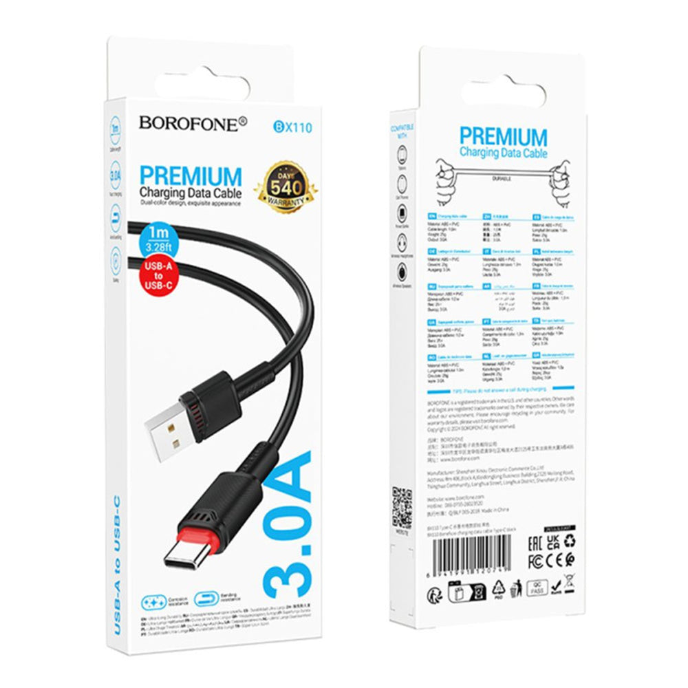 Cablu Date si Incarcare USB-A - USB-C Borofone BX110 Beneficio, 18W, 1m, Negru