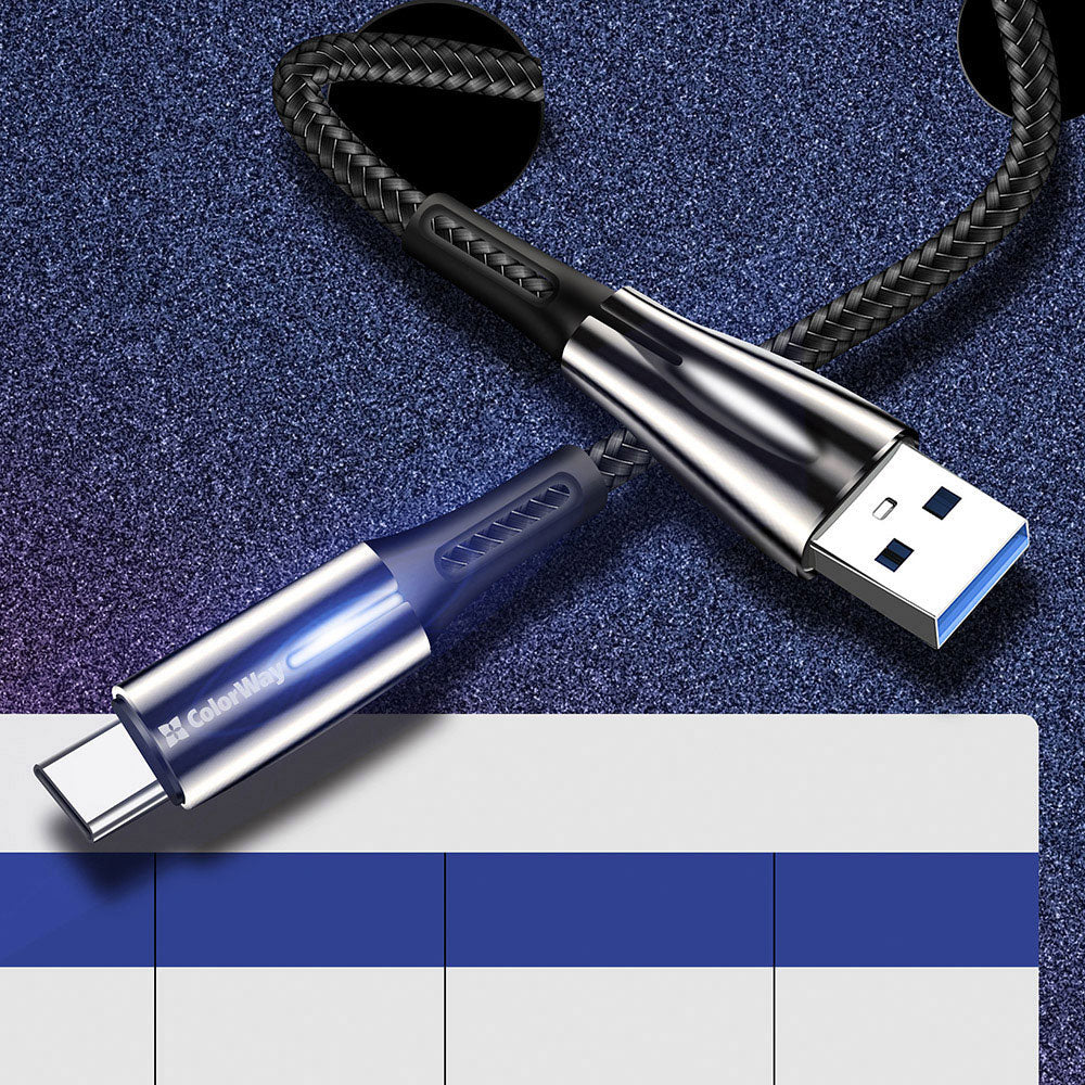 Cablu Date si Incarcare USB-A - USB-C ColorWay CW-CBUC035, 18W, 1m, Negru