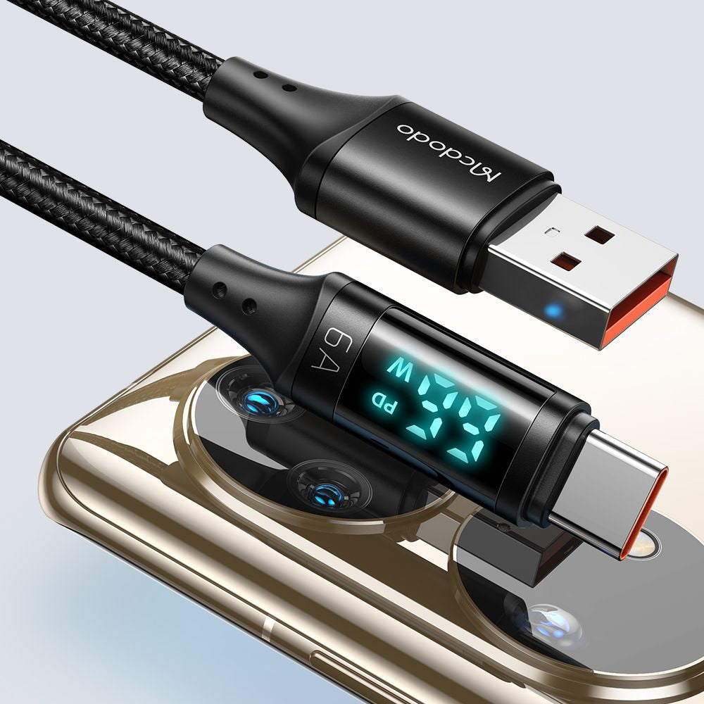 Cablu Date si Incarcare USB-A - USB-C McDodo CA-1080 Display, 66W, 1.2m, Negru