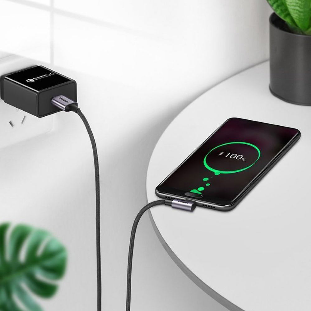Cablu Date si Incarcare USB-A - USB-C UGREEN US284 Angled, 18W, 0.5m, Gri