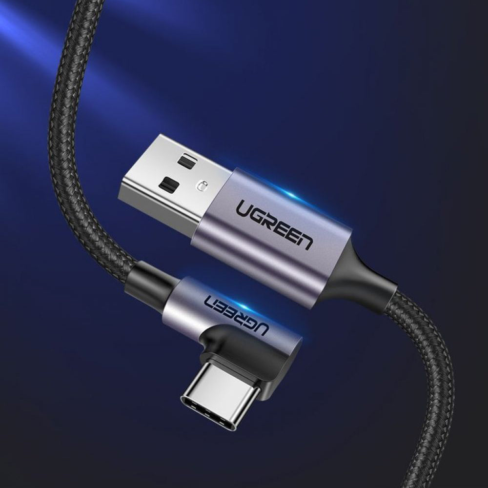 Cablu Date si Incarcare USB-A - USB-C UGREEN US284 Angled, 18W, 0.5m, Gri