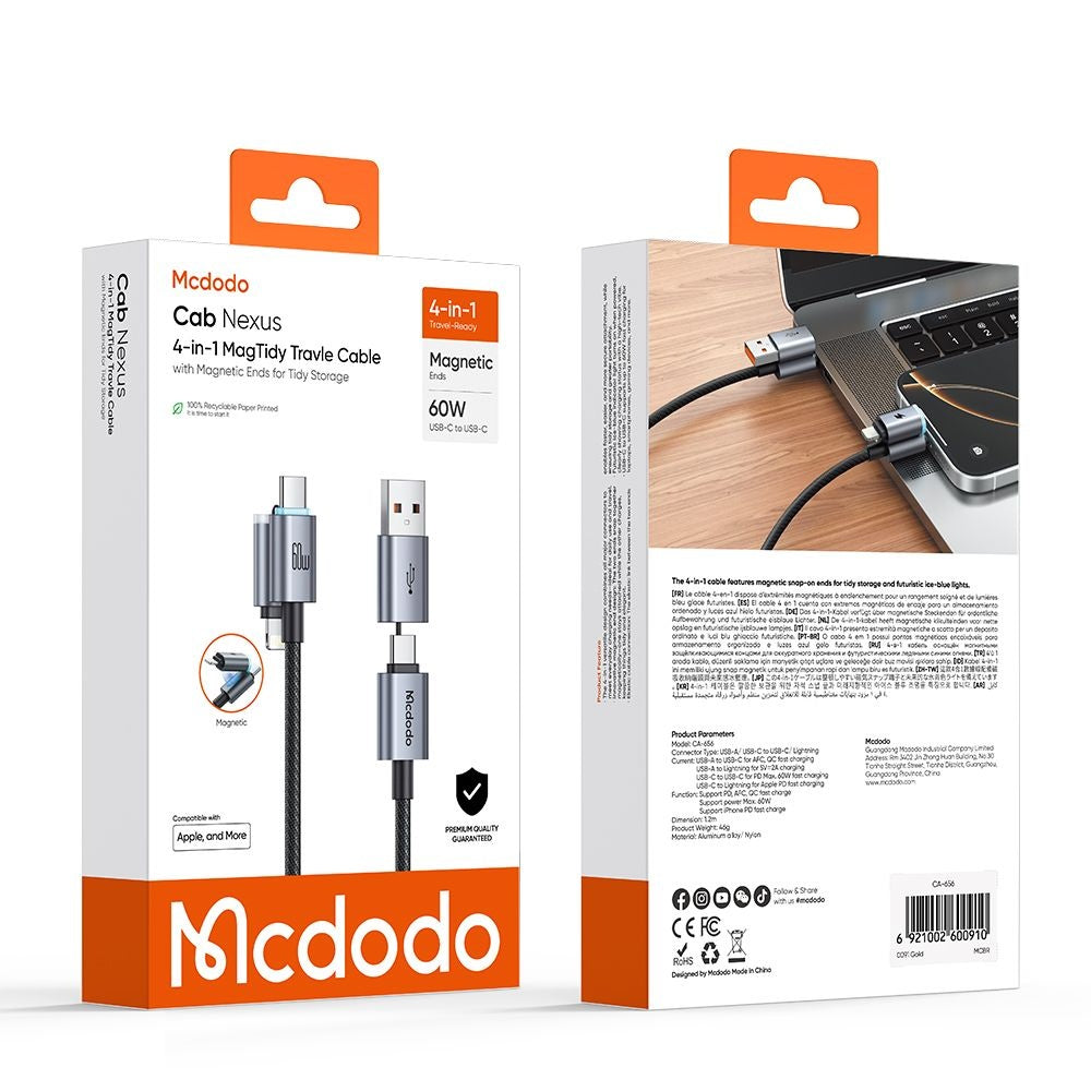 Cablu Date si Incarcare USB-A / USB-C - USB-C / Lightning McDodo CA-6560, 60W, 1.2m, Negru