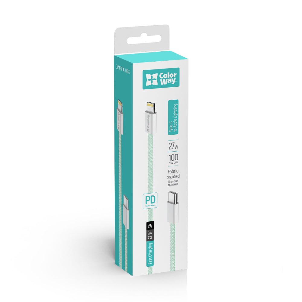Cablu Date si Incarcare USB-C - Lightning ColorWay CW-CBPDCL061, 27W, 1m, Verde
