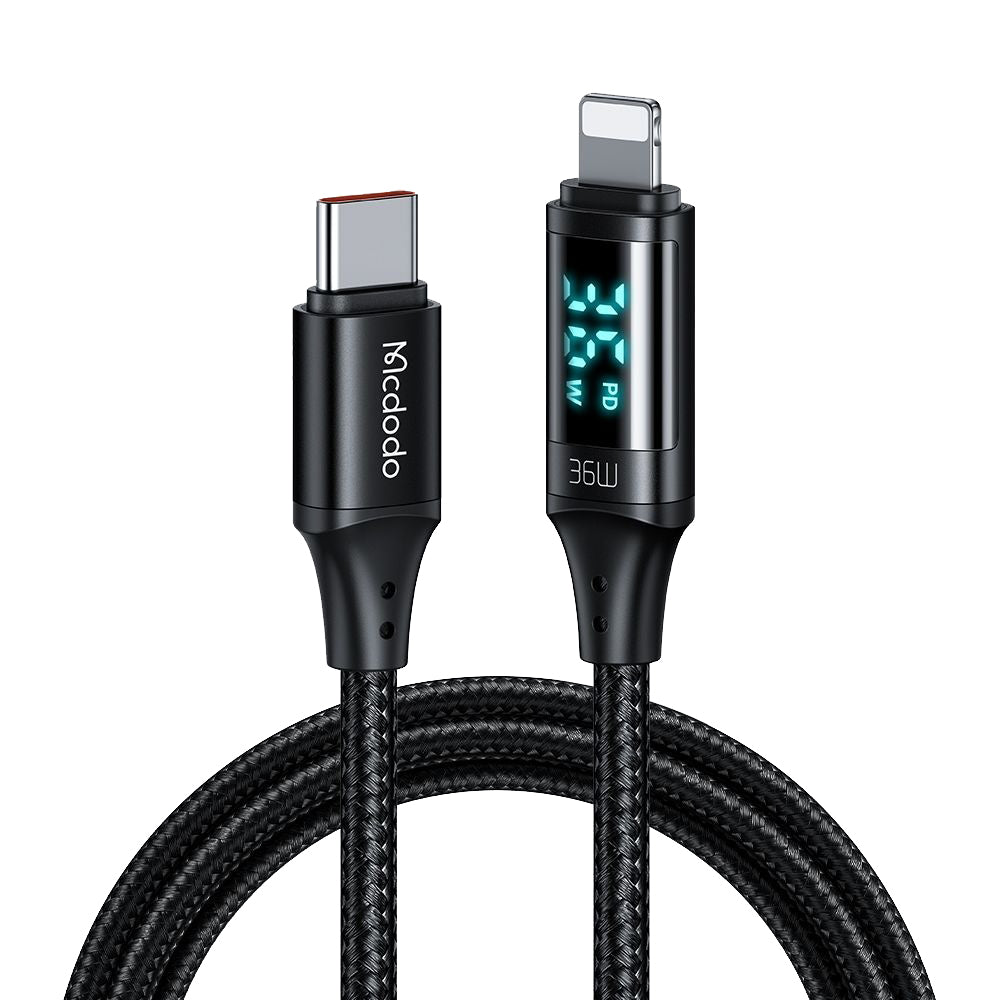Cablu Date si Incarcare USB-C - Lightning McDodo CA-1030 Display, 36W, 1.2m, Negru