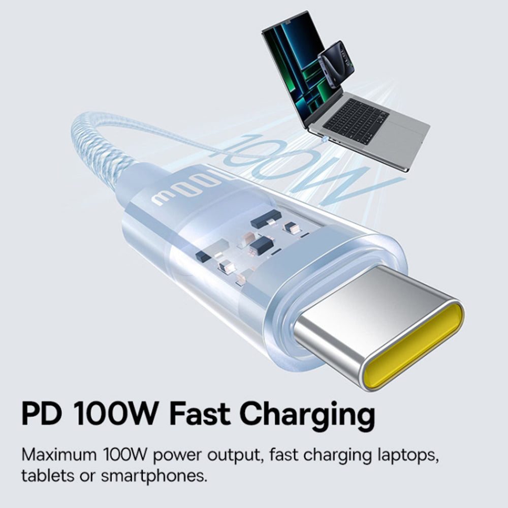 Cablu Date si Incarcare USB-C - USB-C Baseus Gem, 100W, 2m, Bleu P10373000311-01
