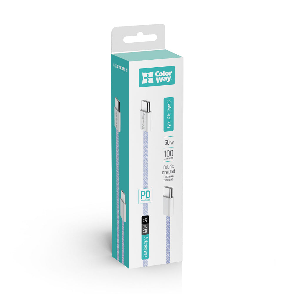Cablu Date si Incarcare USB-C - USB-C ColorWay CW-CBPDCC061, 60W, 1m, Mov