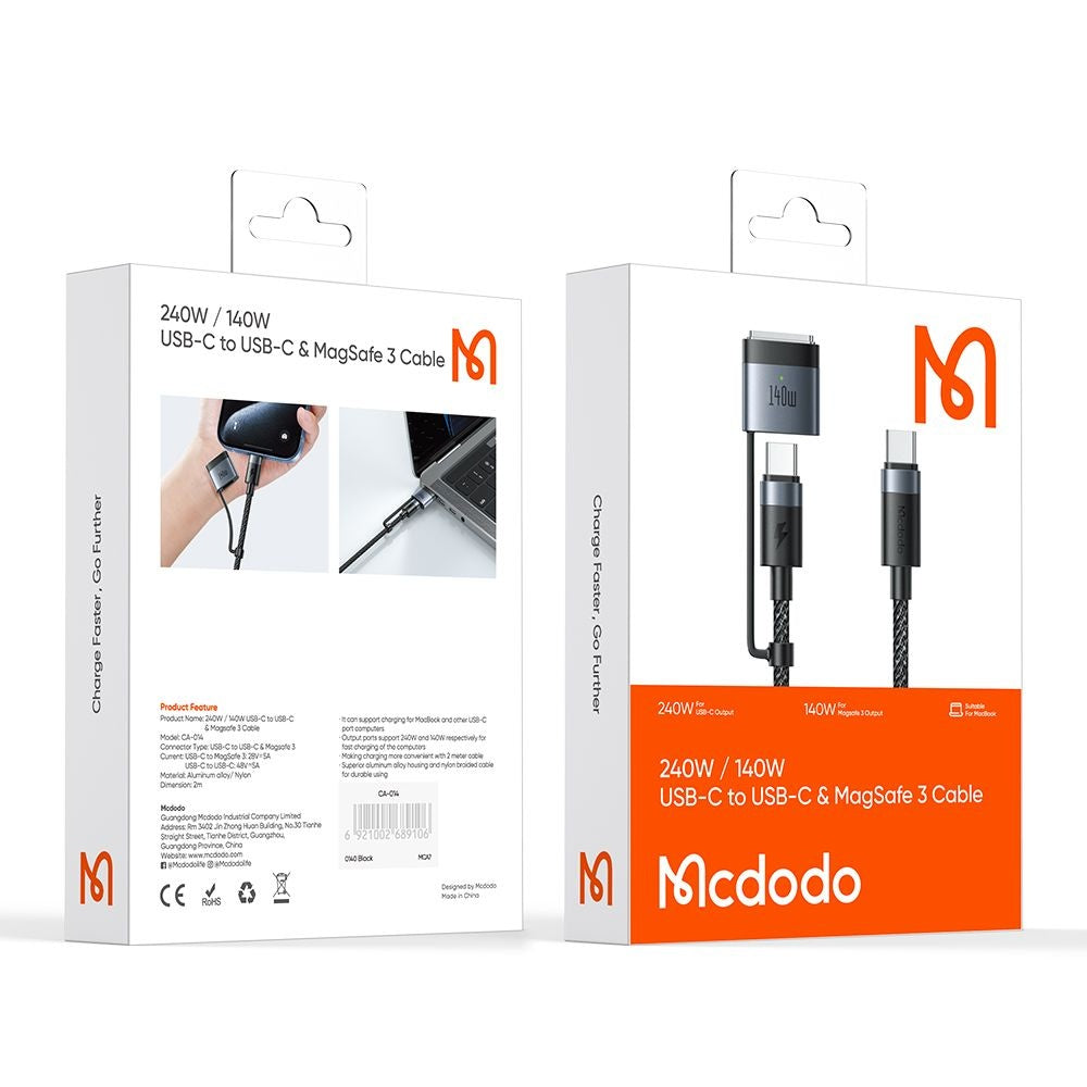 Cablu Incarcare McDodo CA-0140, USB-C - USB-C / MagSafe 3, 240W, 2m, Negru