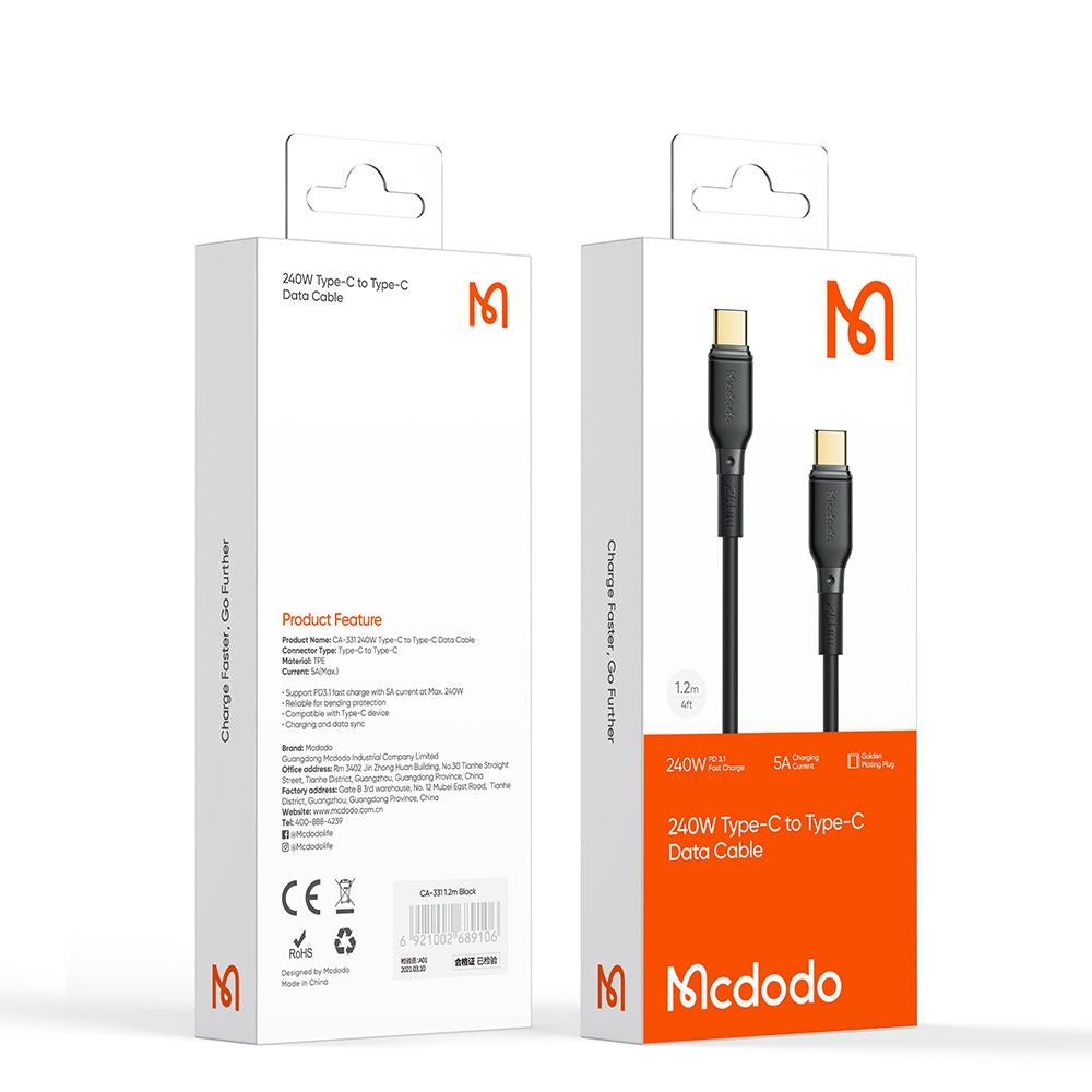 Cablu Date si Incarcare USB-C - USB-C McDodo CA-3310, 240W, 1.2m, Negru