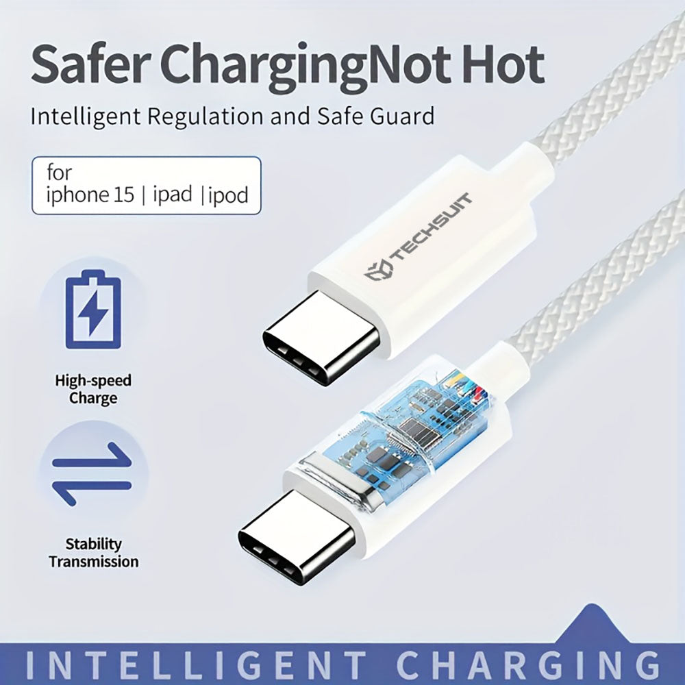 Cablu Date si Incarcare USB-C - USB-C Techsuit PCB114D, 60W, 1m, Gri