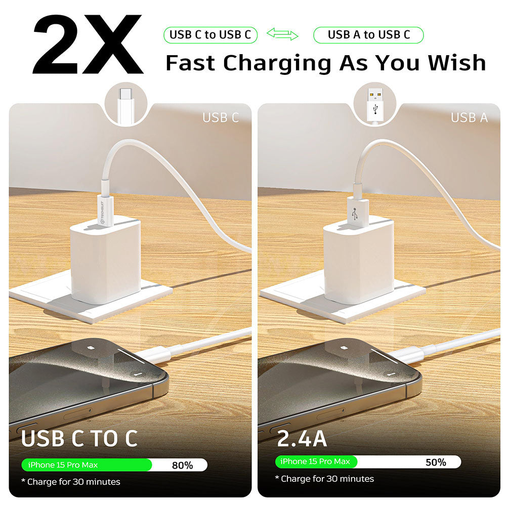 Cablu Date si Incarcare USB-C - USB-C Techsuit PCB130, 60W, 1m, Alb