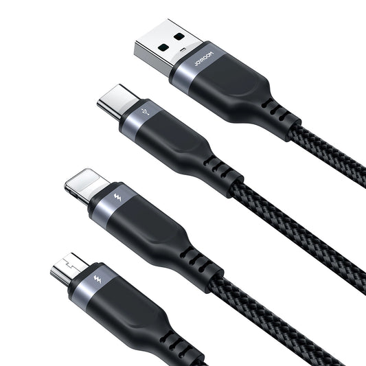 Cablu Incarcare USB-A - Lightning / microUSB / USB-C Joyroom S-A18 3in1, 20W, 1.2m, Negru