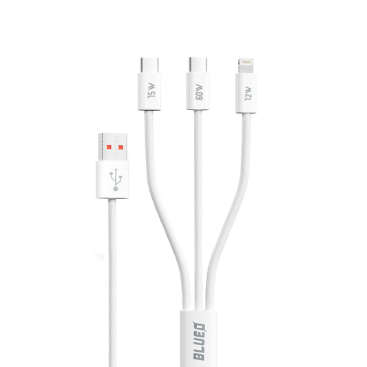 Cablu Incarcare USB-A - Lightning / 2 x USB-C Blueo, 75W, 1.2m, Alb