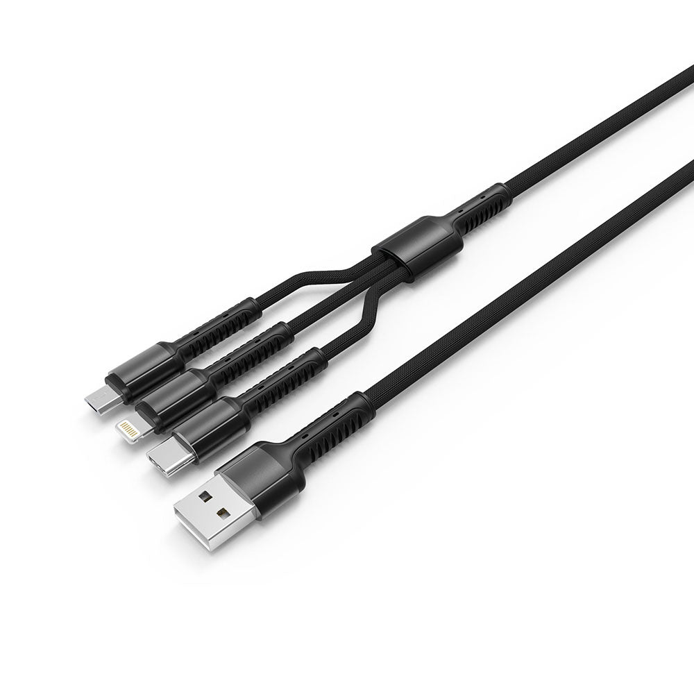 Cablu Incarcare USB-A - Lightning / microUSB / USB-C ColorWay CW-CBU3003, 20W, 1.2m, Gri