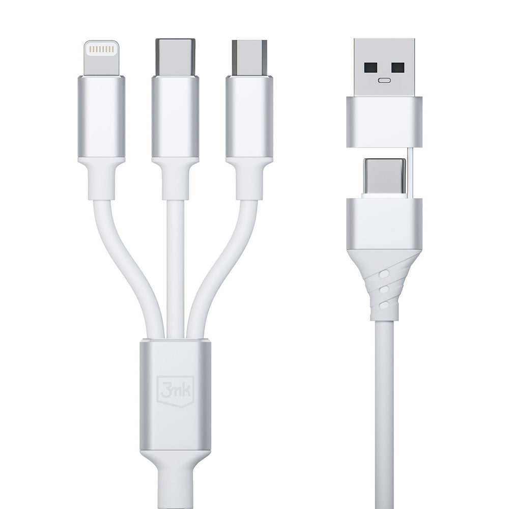 Cablu Incarcare USB-A / USB-C - Lightning / microUSB / USB-C 3MK Hyper 3in1, 12W, 1.5m, Alb