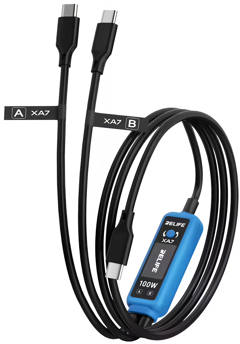 Cablu Incarcare USB-C - 2 x USB-C Relife XA7 Display, 100W, 1.33m, Negru