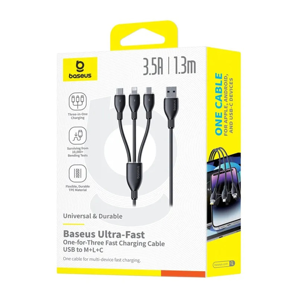 Cablu Incarcare USB-A - Lightning / microUSB / USB-C Baseus Ultra Fast 3in1, 20W, 0.8m, Negru P10377501111-00