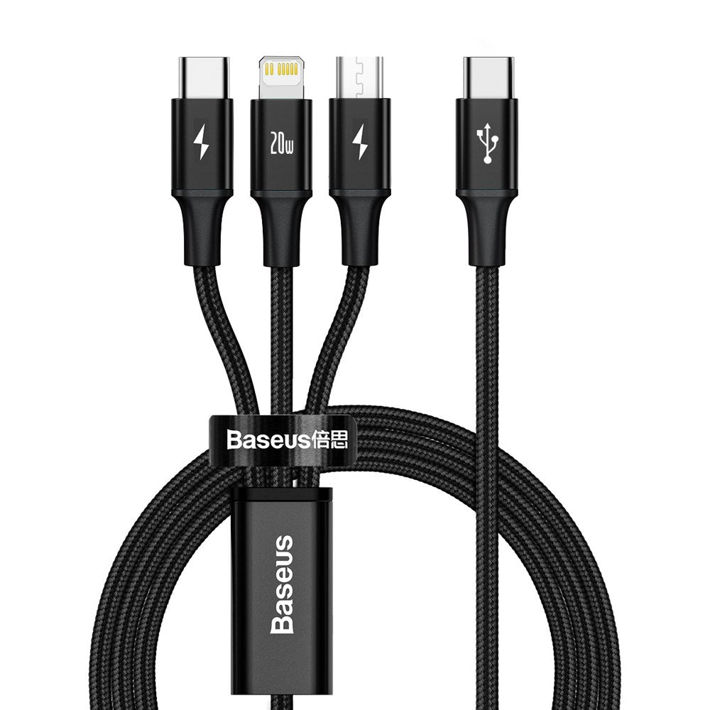 Cablu Incarcare USB-C - Lightning / microUSB / USB-C Baseus Rapid 3in1, 20W, 1.5m, Negru CAMLT-SC01