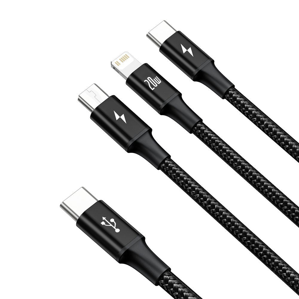 Cablu Incarcare USB-C - Lightning / microUSB / USB-C Baseus Rapid 3in1, 20W, 1.5m, Negru CAMLT-SC01