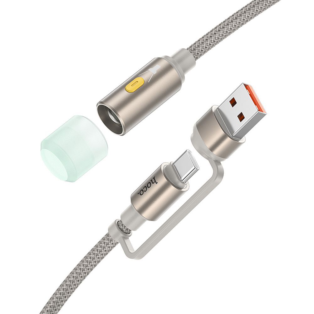 Cablu Led HOCO UA38C, USB-C / USB-A, 0.3m, Auriu