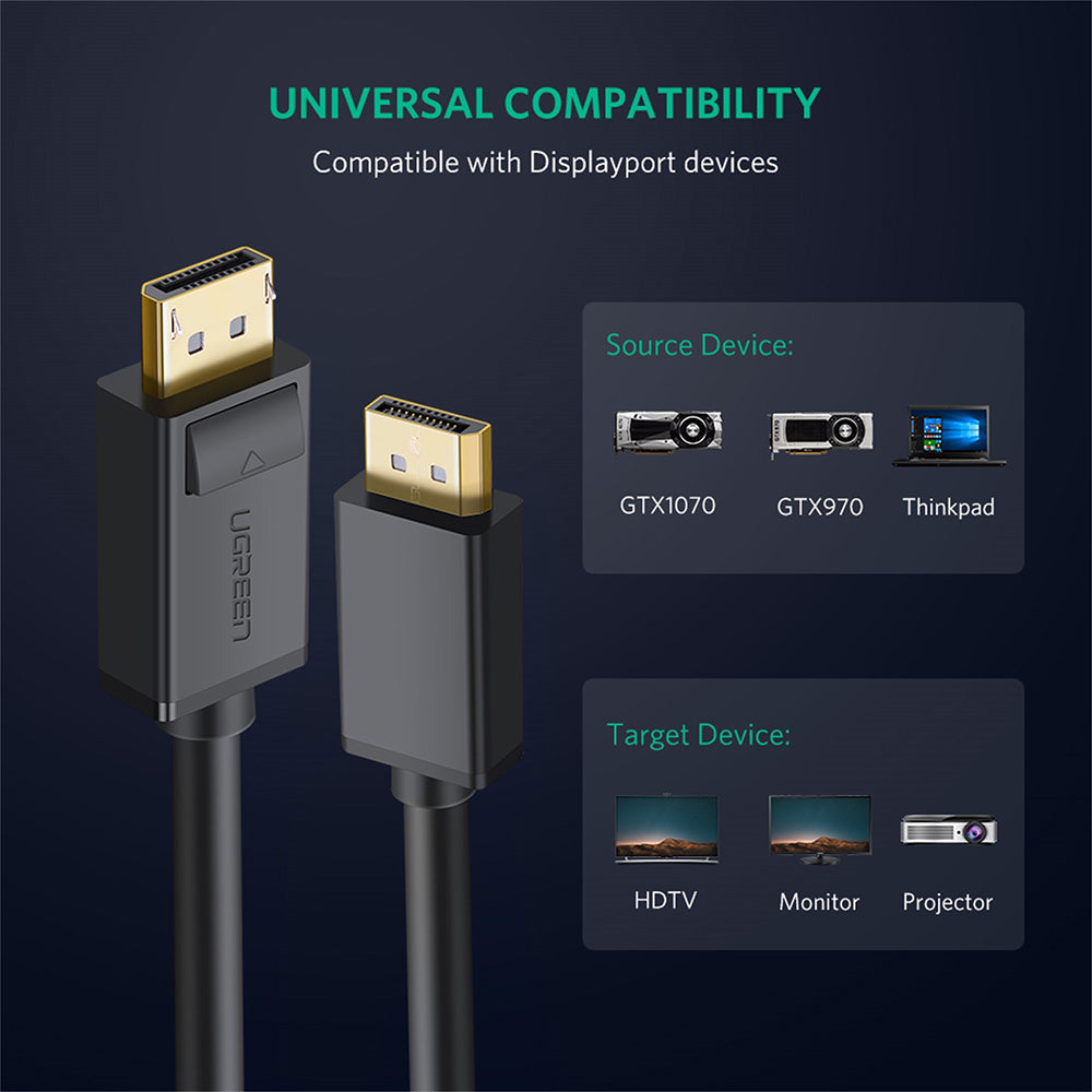 Cablu Video UGREEN DP102, DisplayPort - DisplayPort, 4K, 2m, Negru