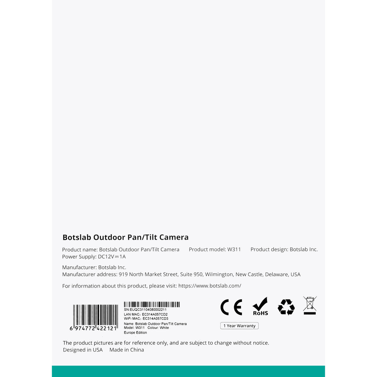 Camera de Supraveghere Botslab W311, Wi-Fi, 2K, IP66, Exterior