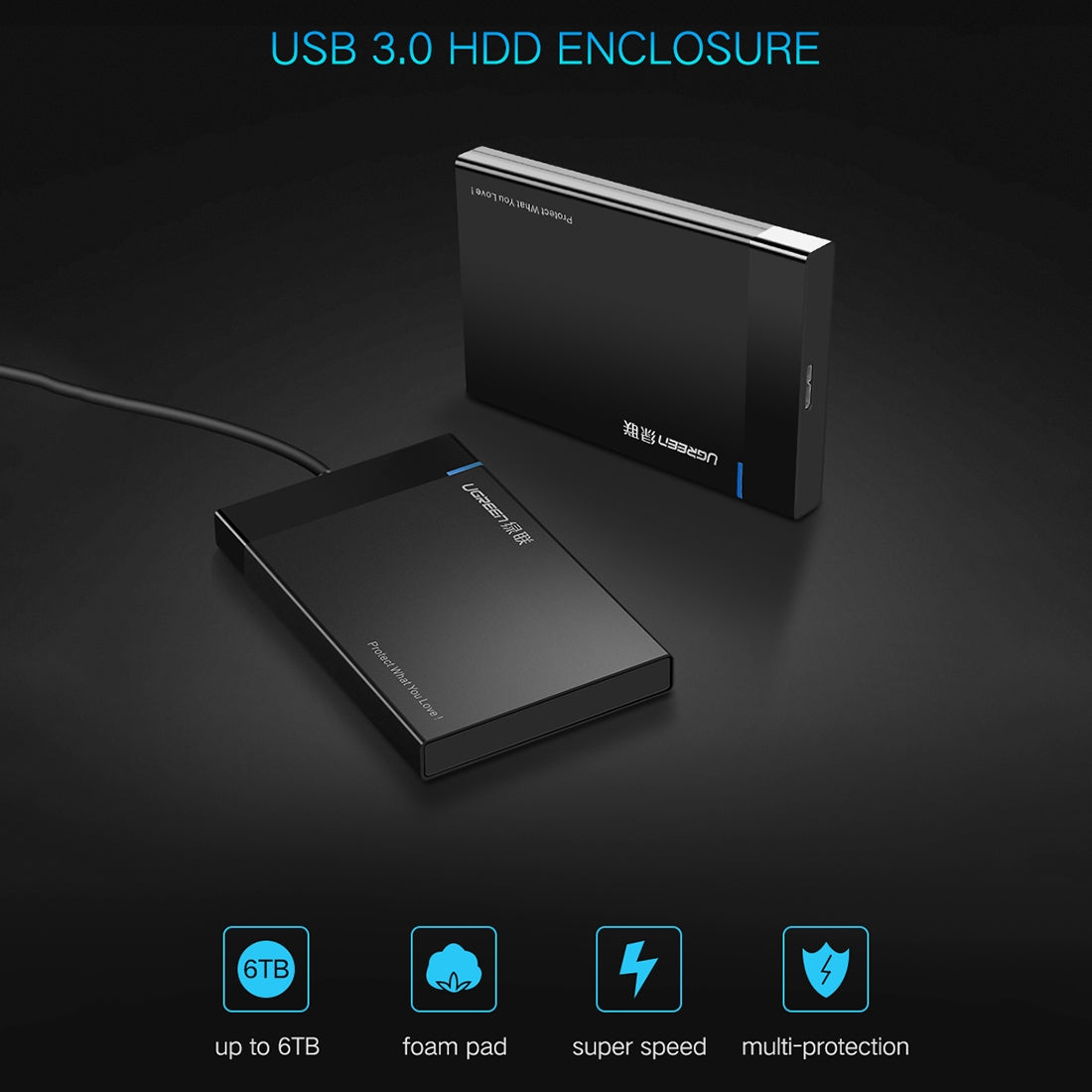 Rack UGREEN US221 pentru HDD / SSD SATA 2.5inch, USB 3.0, Negru