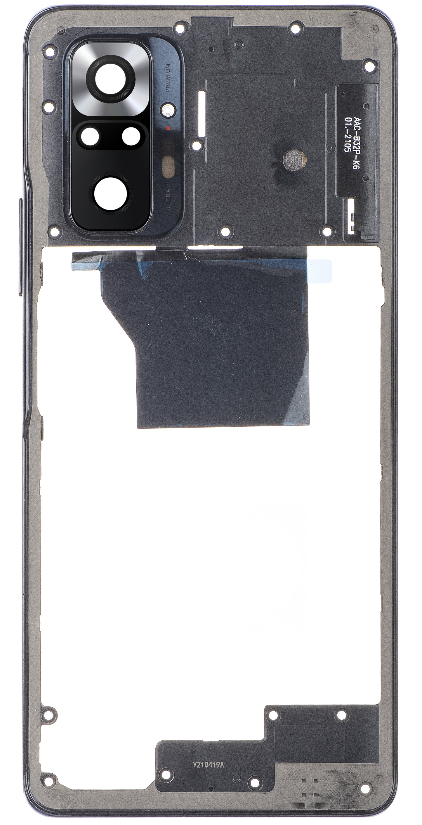 Carcasa Mijloc - Geam Camera Spate Xiaomi Redmi Note 10 Pro, Gri