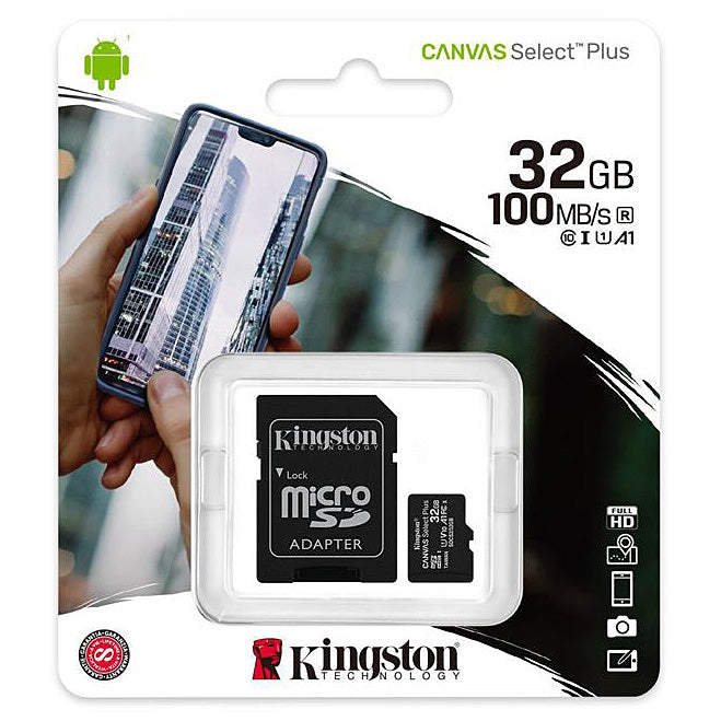 Card Memorie microSDHC Kingston Canvas Select Plus Android A1, 32Gb, Clasa 10 / UHS-1 U1, Cu Adaptor SDCS2/32GB