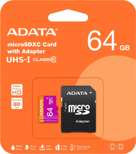 Card Memorie microSDXC Adata, 64Gb, Clasa 10 / UHS-1 U1, Cu Adaptor AUSDX64GUICL10-RA1