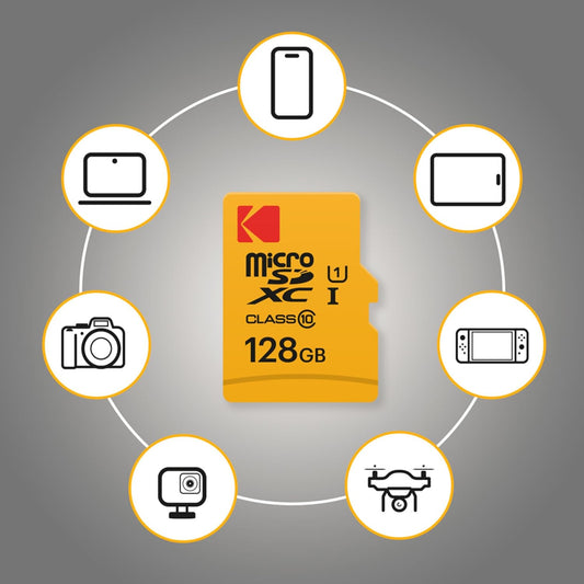 Card Memorie microSDXC Kodak Premium Performance, 128Gb, Clasa 10 / UHS-1 U1, Cu Adaptor EKMSDM128GXC10K