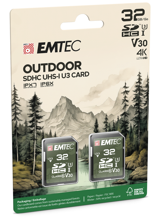 Card Memorie SDHC Emtec Rugged Outdoor, 32Gb, Clasa 10 / UHS-1 U3, Set 2 bucati ECMSD32GHC10ORP2