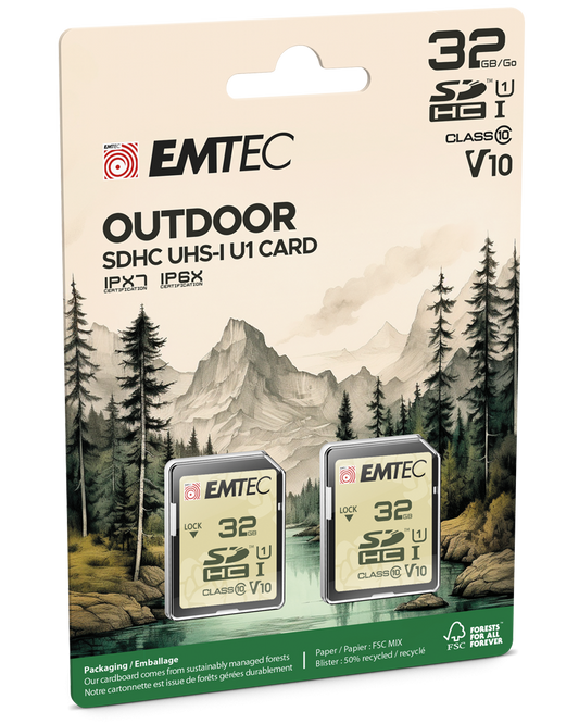 Card Memorie SDHC Emtec Rugged Outdoor, 32Gb, Clasa 10 / UHS-1 U1, Set 2 bucati ECMSD32GHCU1ORP2