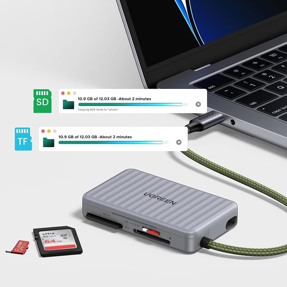 Cititor Card USB-C cu Organizator UGREEN 55886, 2 x SD - microSD, Gri
