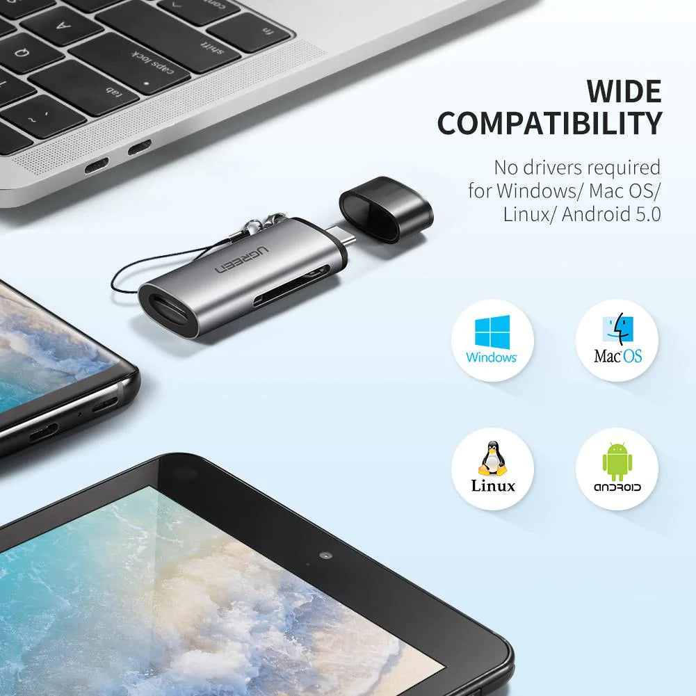 Cititor Card USB-C UGREEN CM184, SD - microSD, Gri