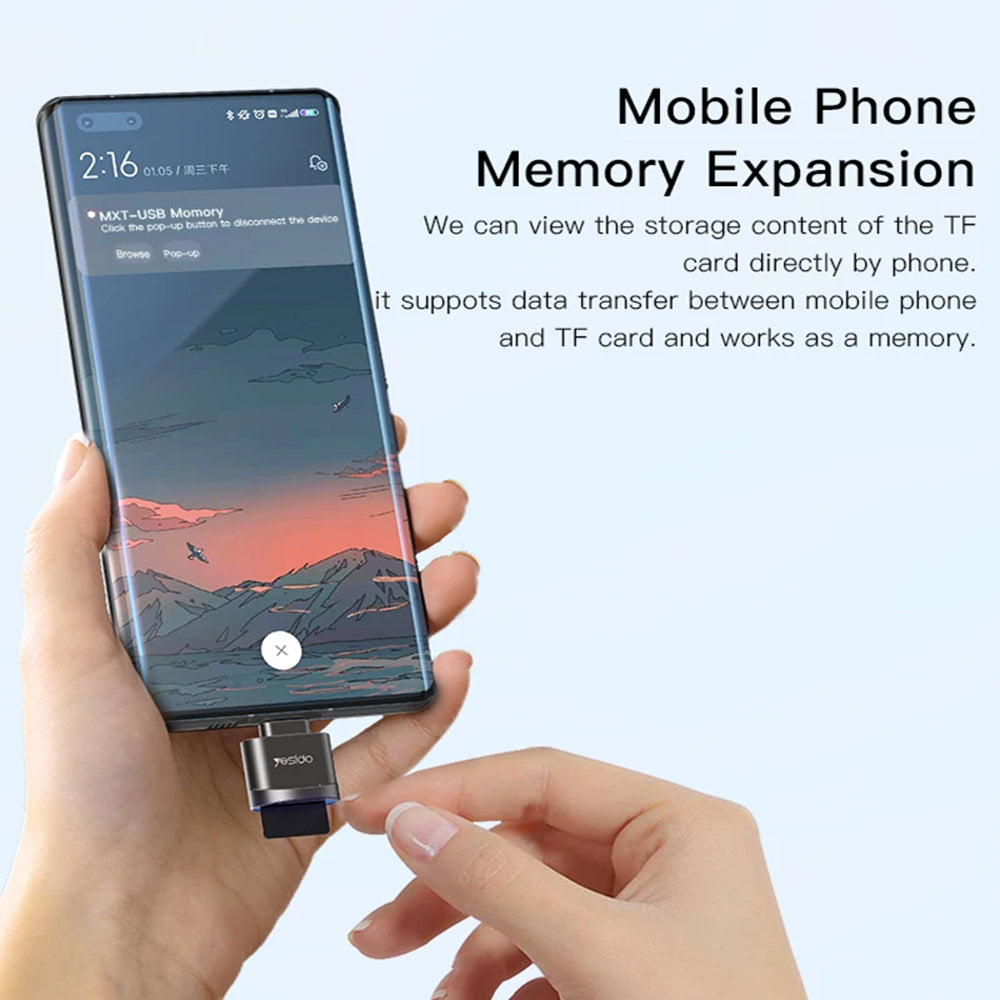 Cititor Card USB-C Yesido GS19, microSD, Gri