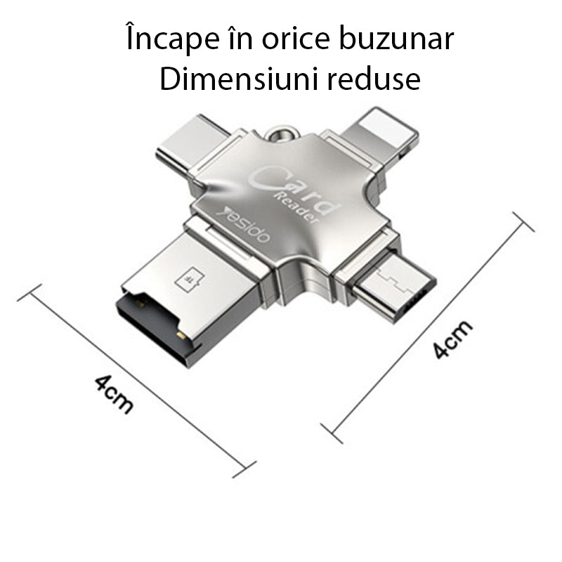 Cititor Card USB / USB-C / Lightning / microUSB Yesido GS13, microSD, Argintiu