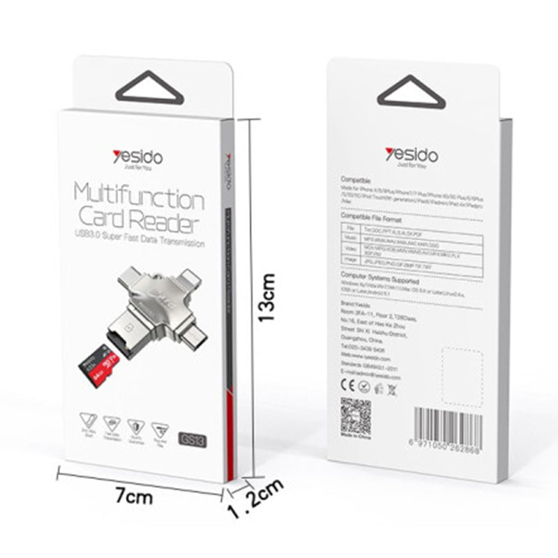 Cititor Card USB / USB-C / Lightning / microUSB Yesido GS13, microSD, Argintiu