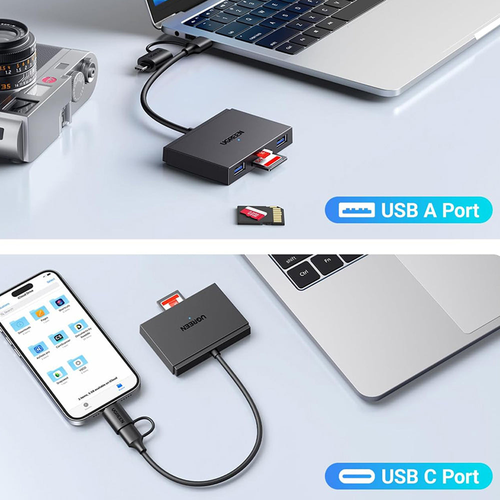 Cititor Card USB / USB-C UGREEN CM812 (45167), SD - microSD - 2 x USB-A, Negru