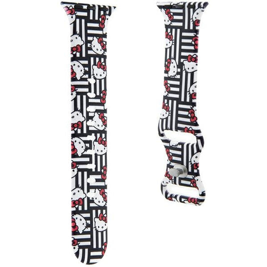 Curea Hello Kitty Silicone Kitty Heads & Stripes pentru Apple Watch 42mm / 41mm / 40mm / 38mm Series, Neagra