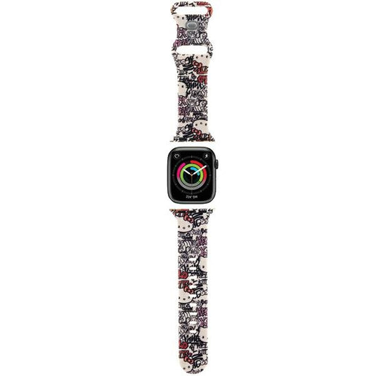 Curea Hello Kitty Silicone Tags Graffiti pentru Apple Watch 42mm / 41mm / 40mm / 38mm Series, Bej