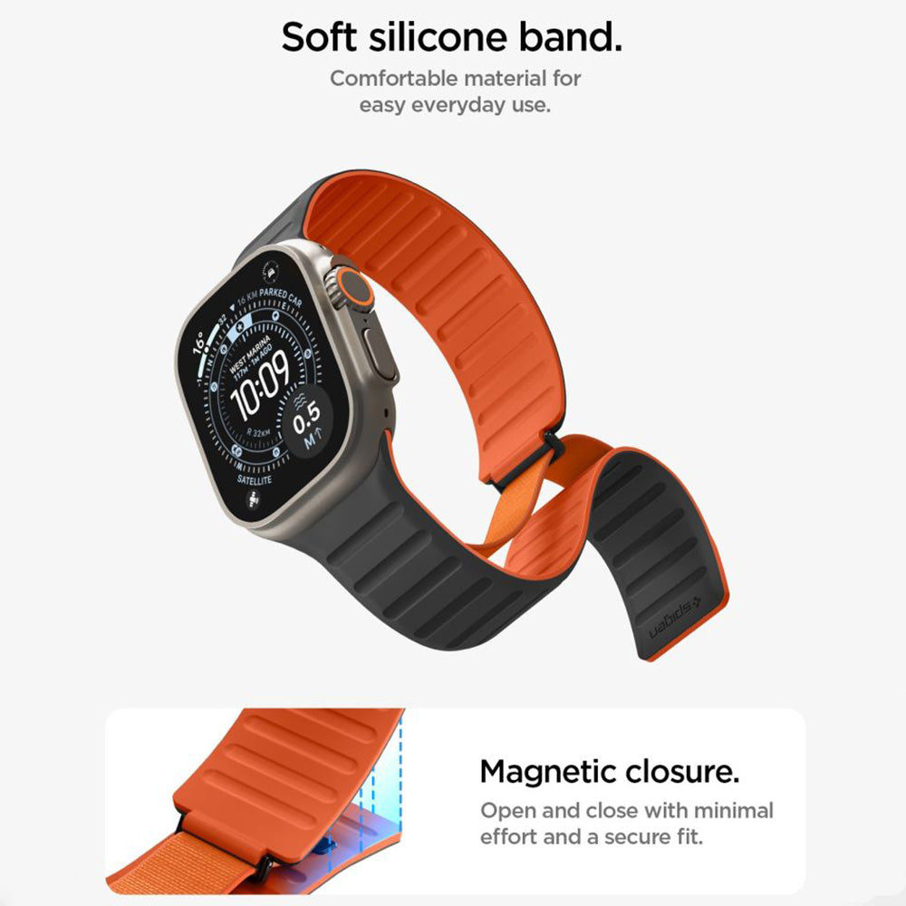 Curea Spigen Athlex Air M pentru Apple Watch 49mm / 46mm / 45mm / 44mm Series, Neagra Portocalie AMP11534