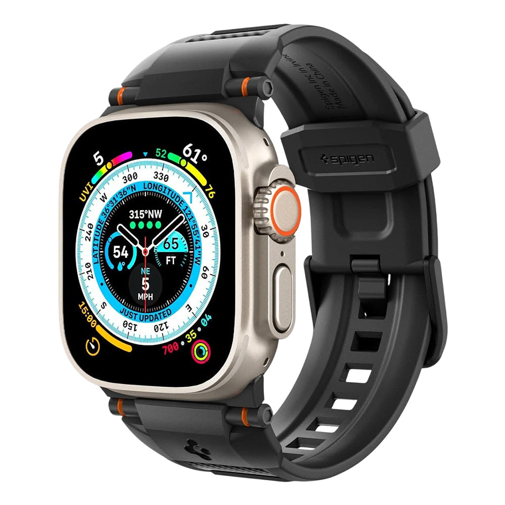 Curea Spigen Rugged pentru Apple Watch 49mm / 46mm / 45mm / 44mm Series, Neagra AMP07105