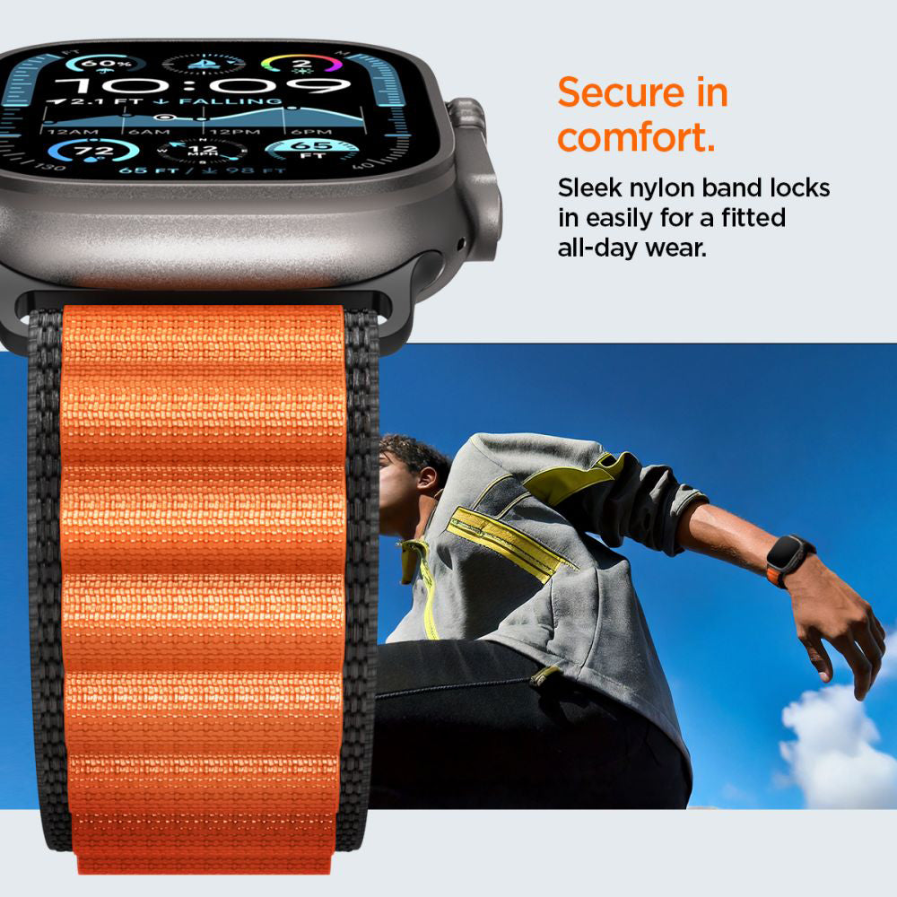 Curea Spigen WBF1 pentru Apple Watch 49mm / 46mm / 45mm / 44mm Series, Neagra Portocalie AMP10145