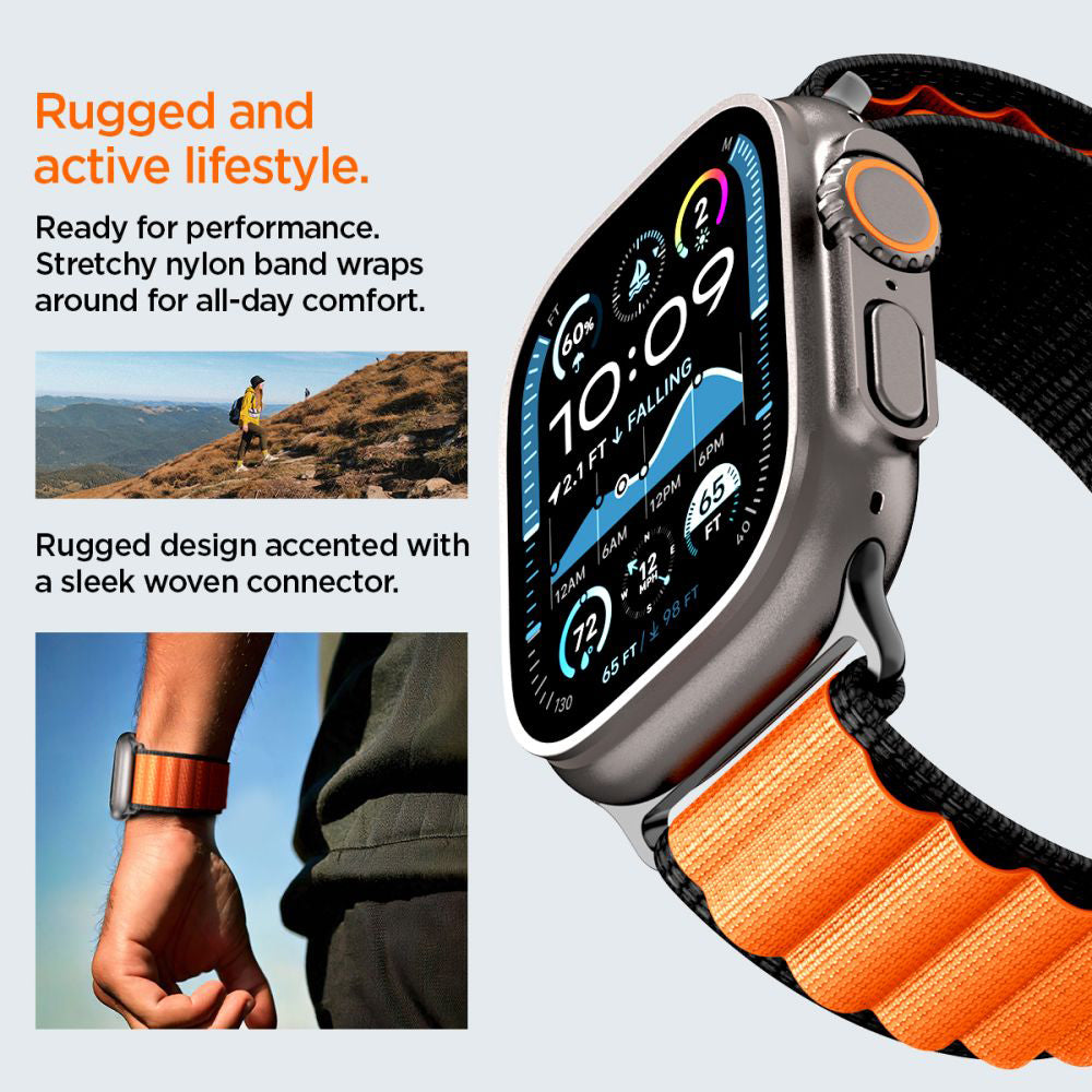 Curea Spigen WBF1 pentru Apple Watch 49mm / 46mm / 45mm / 44mm Series, Neagra Portocalie AMP10145