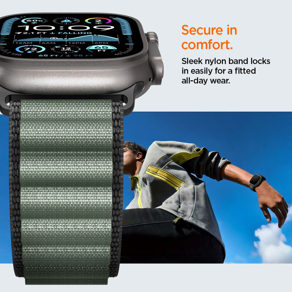 Curea Spigen WBF1 pentru Apple Watch 49mm / 46mm / 45mm / 44mm Series, Neagra Verde AMP10223