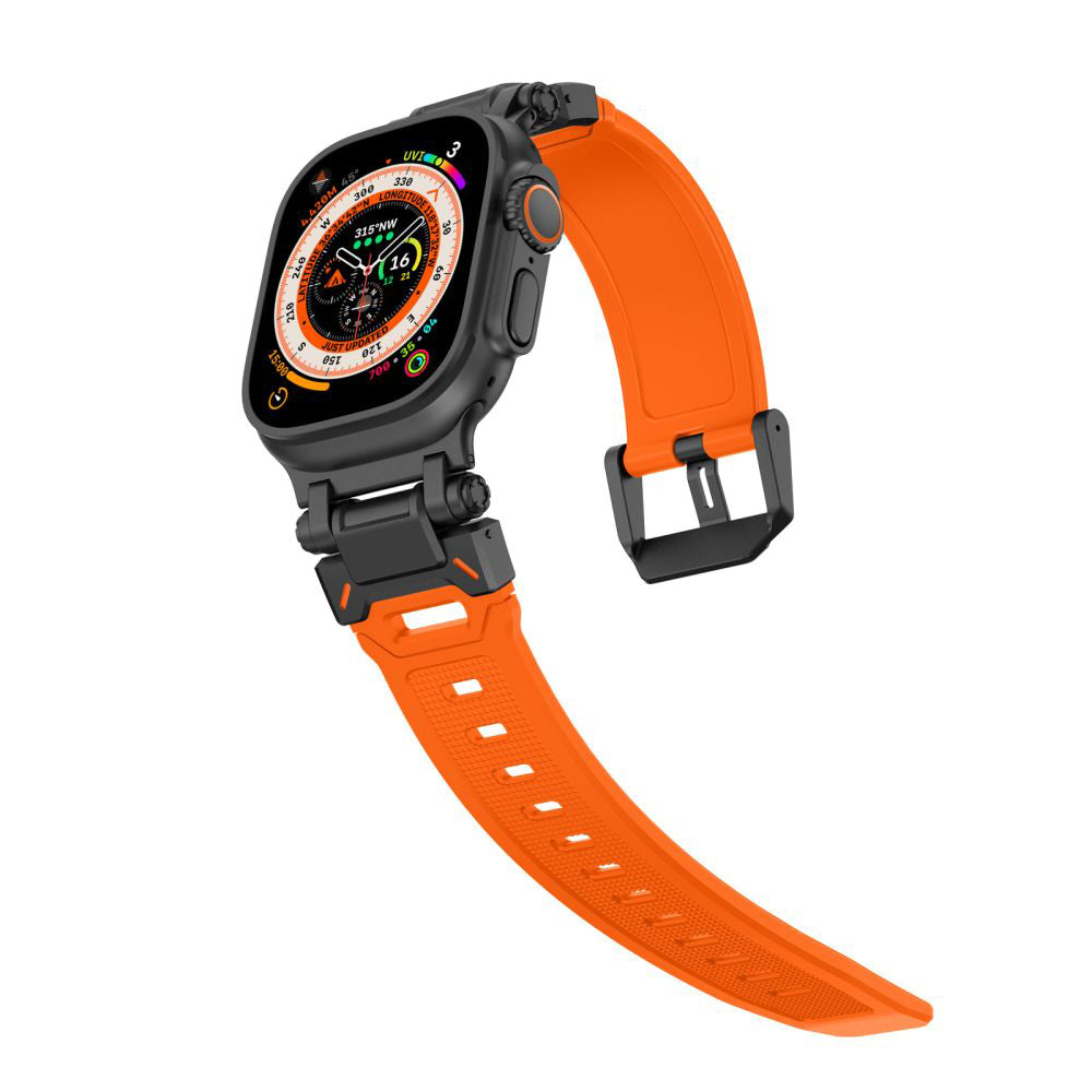 Curea Techsuit W064 pentru Apple Watch 49mm / 46mm / 45mm / 44mm / 42mm Series, Neagra Portocalie