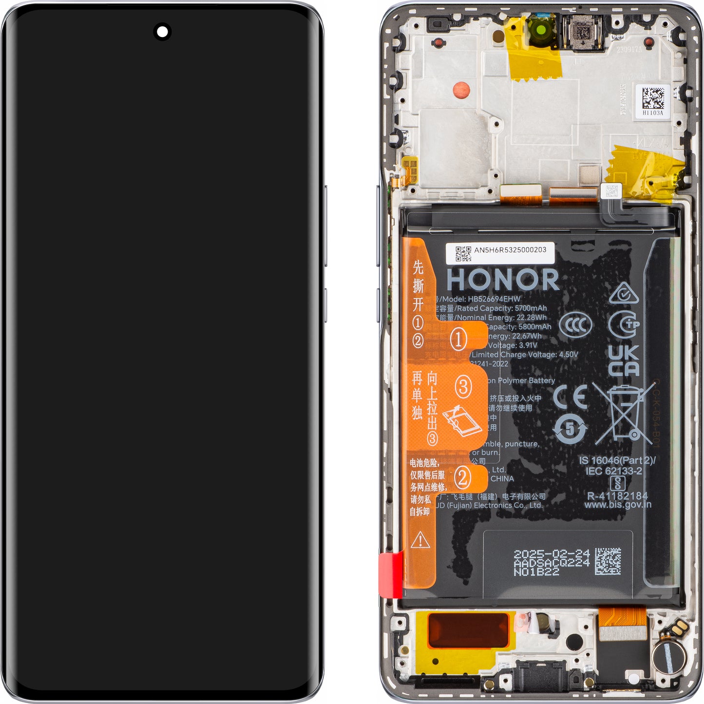 Display cu Touchscreen Honor Magic6 Lite / X50, cu Rama si Acumulator, Argintiu, Service Pack 0235AGJH