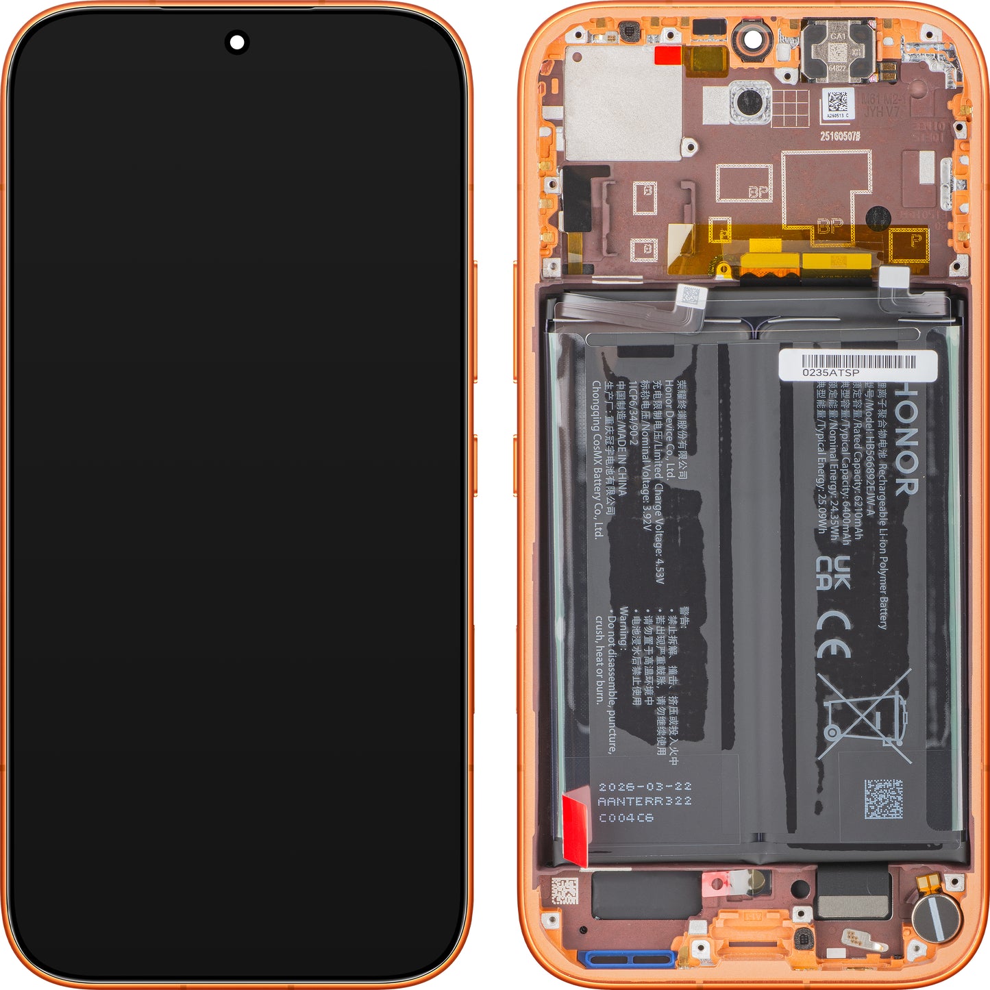 Display cu Touchscreen Honor 600, cu Rama si Acumulator, Portocaliu, Service Pack 0235ATSP