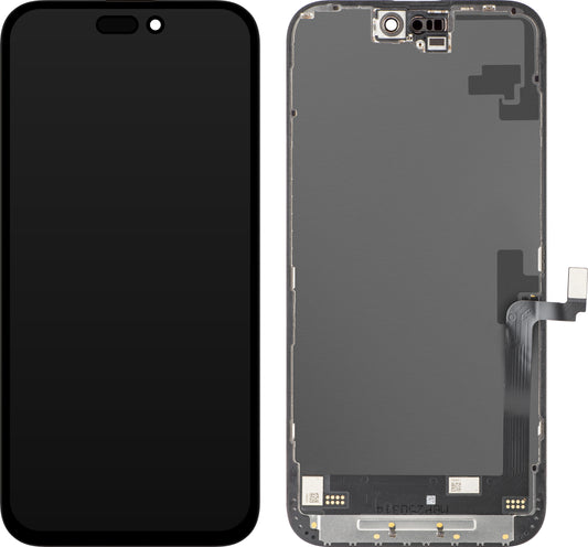 Display cu Touchscreen JK pentru Apple iPhone 16 Plus, cu Rama, Versiune LCD In-Cell IC Movable, Negru