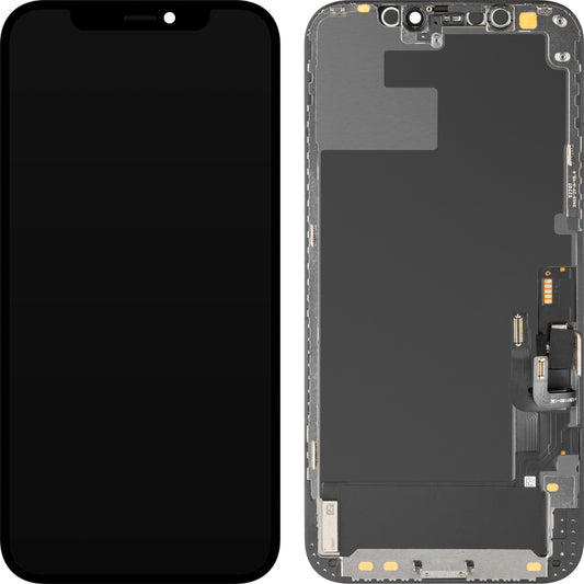 Display cu Touchscreen MP compatibil cu Apple iPhone 12 / 12 Pro, cu Rama, Versiune OLED Diagnostic, Negru